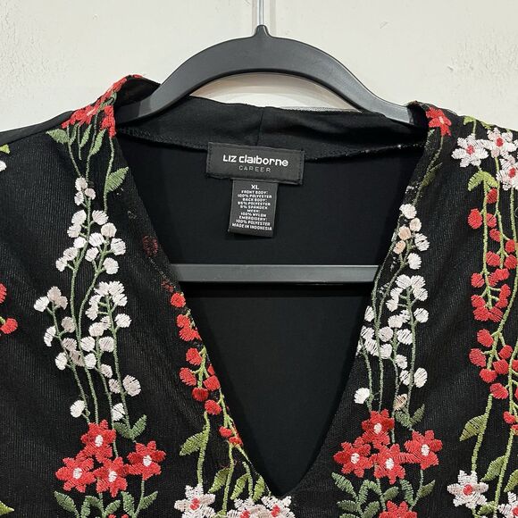Liz Claiborne Career Floral Embroidered Top Blouse Size XL - Picture 5 of 6